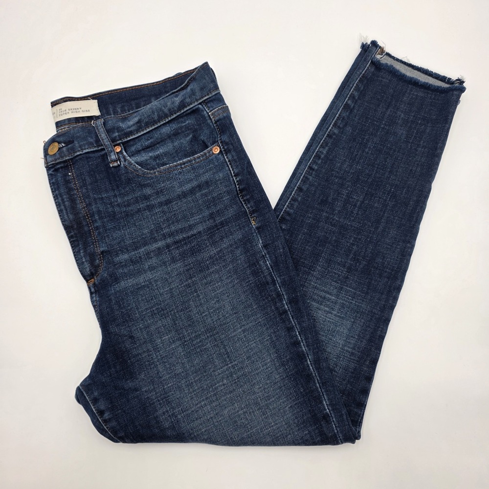 Gap 1969 True Skinny Super High Rise Jeans Womens 30 Dark Wash Blue Raw Hem